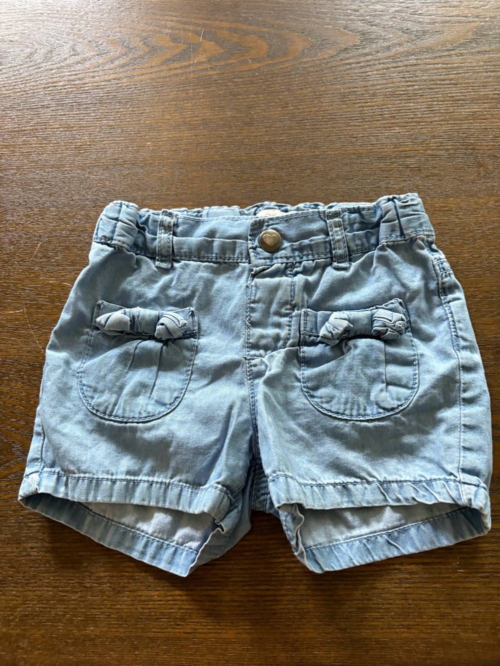 1989 Place Light Blue Denim Girl's Shorts with Bow Pockets